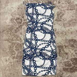 SHEIN Strapless Dress with Blue Chain Design